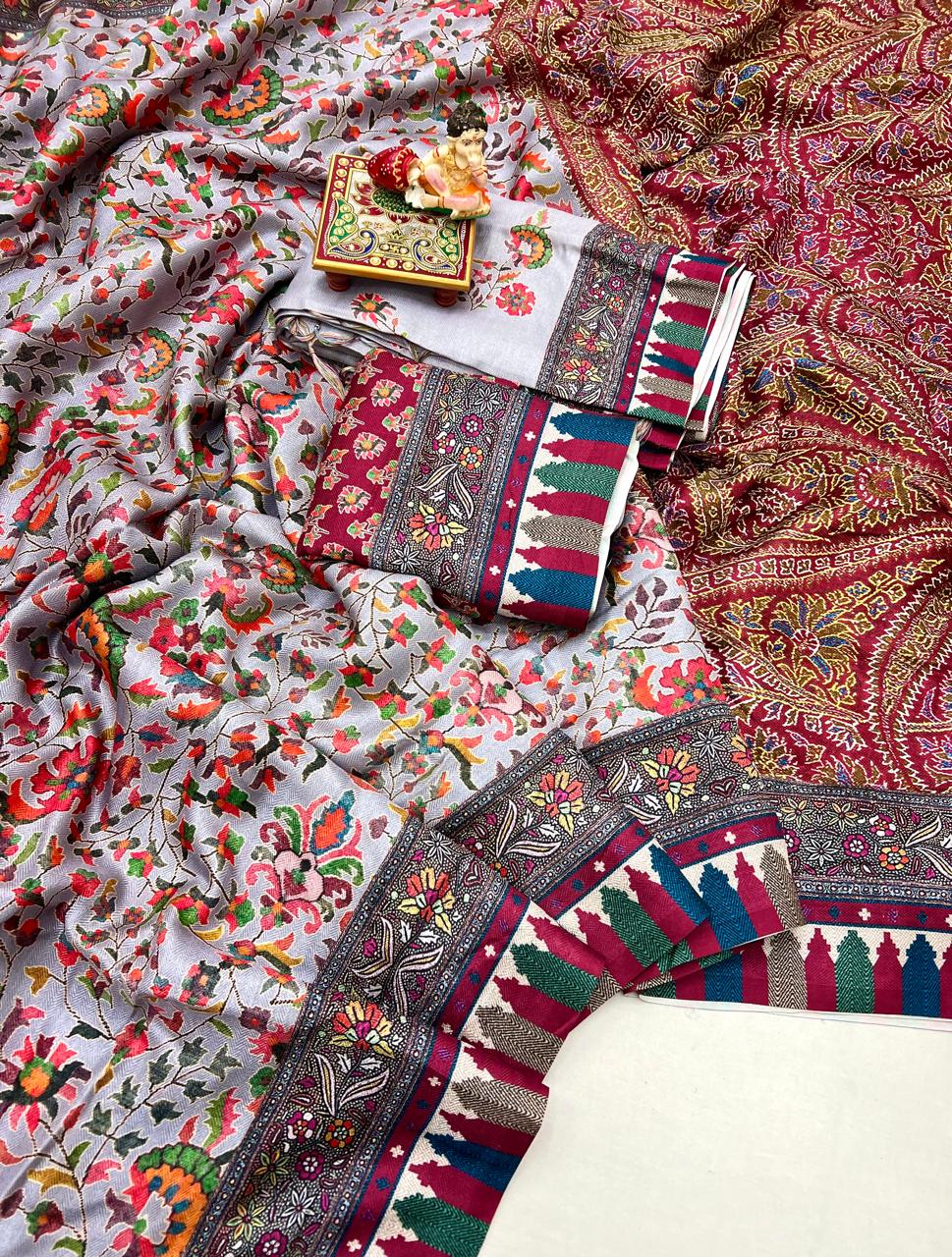 Kashmiri Style Pashmina Saree With Shawl Set for Women