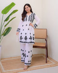 Soft Khadi Cotton White Kurta Set with Black Design