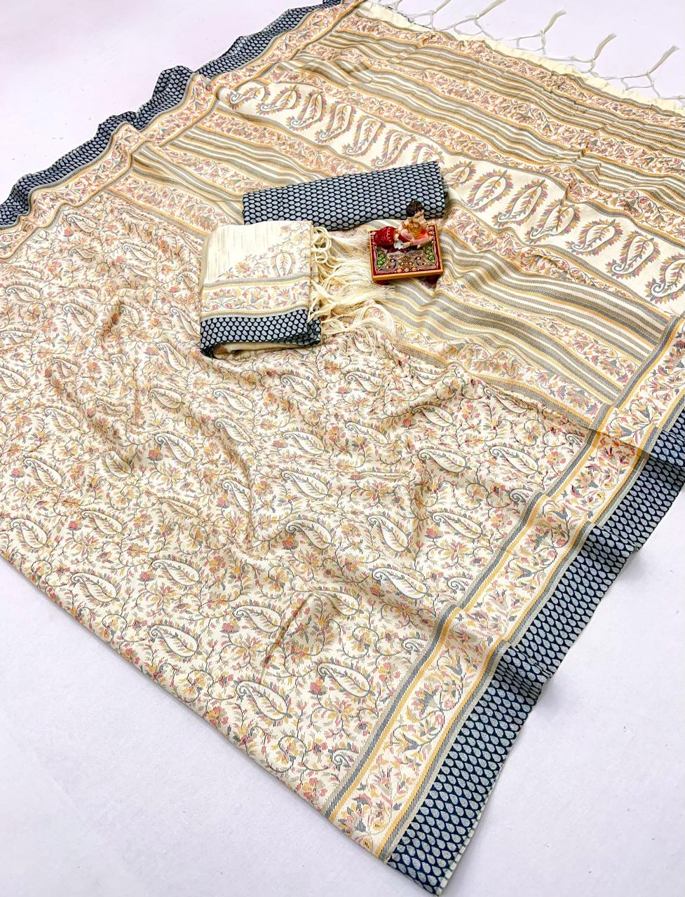 Cream Beige Pashmina Saree for Women
