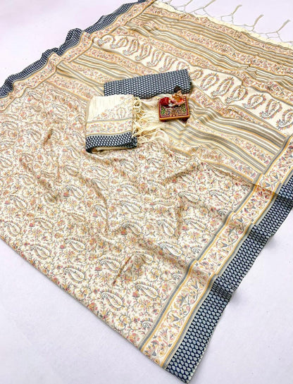 Cream Beige Pashmina Saree for Women