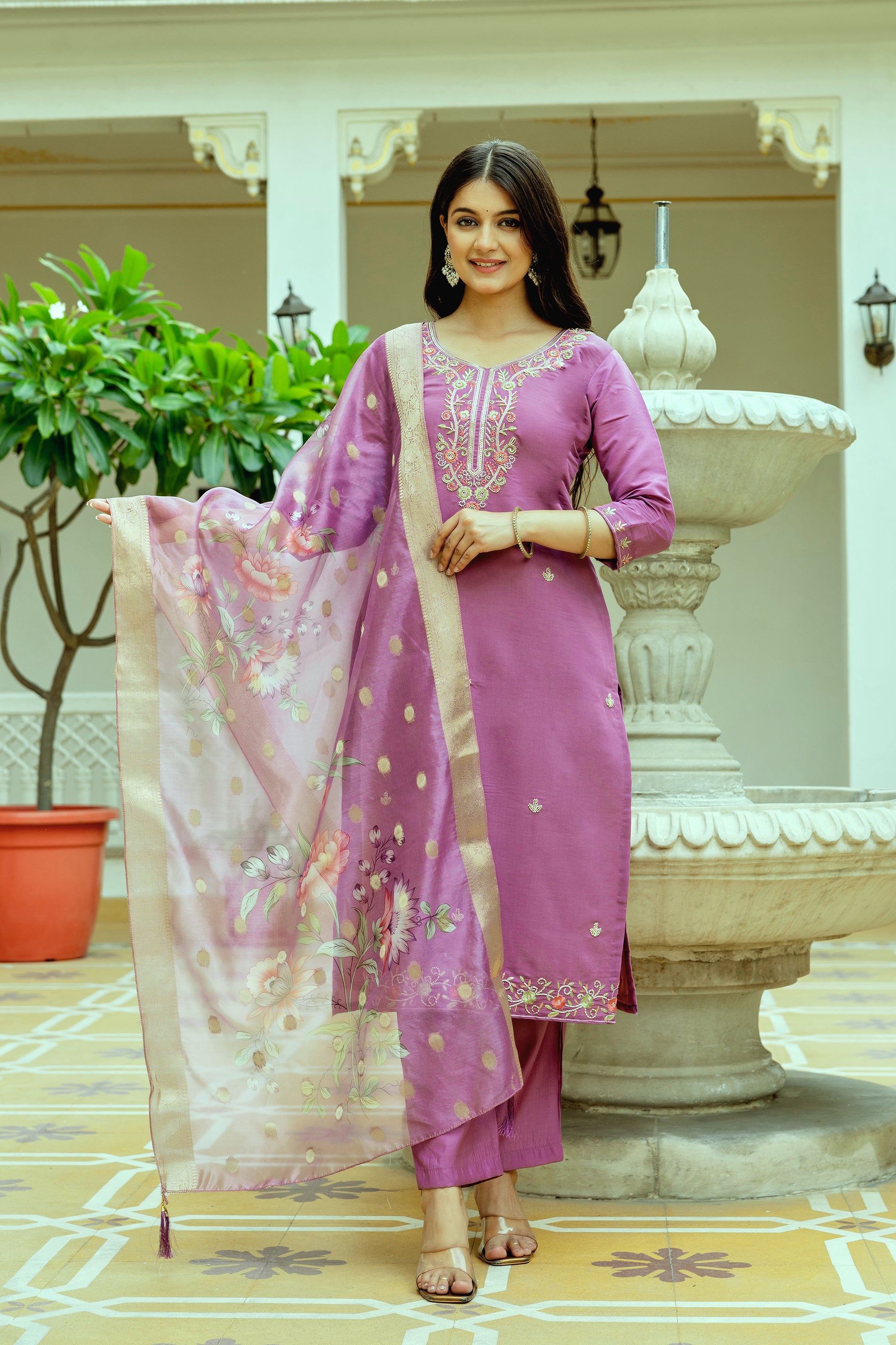 Lavender Chanderi Silk Kurti