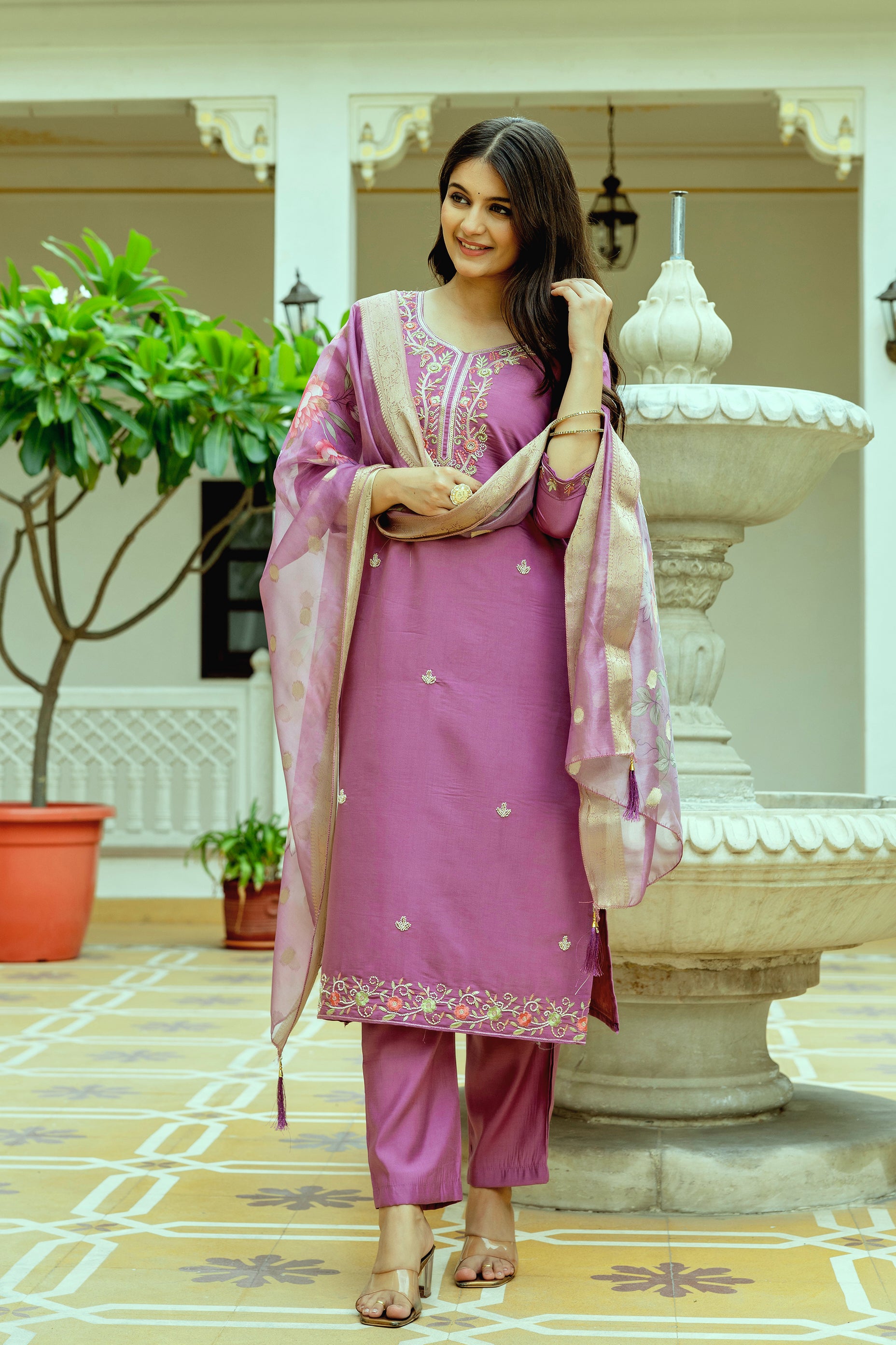 Lavender Chanderi Silk Kurti