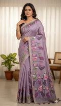 Lavender Muga Cotton Saree with Lotus Jamdani Pallu