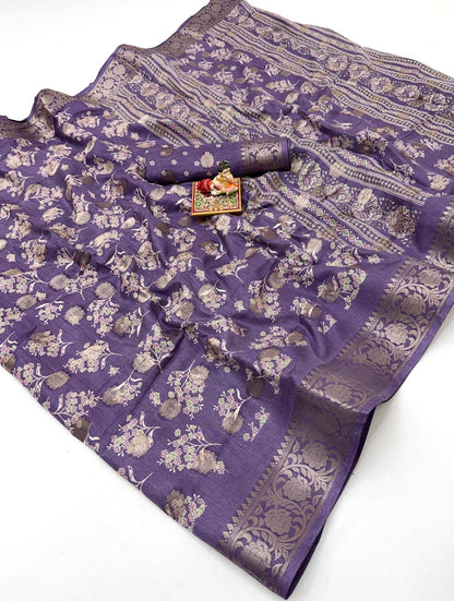 Lavender Dola Butti Silk Saree With Jacquard Border for Women