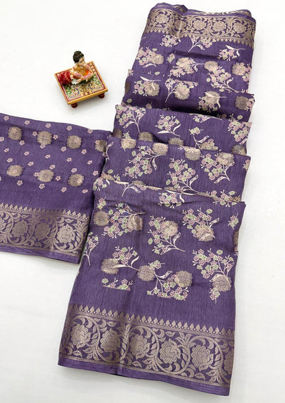 Lavender Dola Butti Silk Saree With Jacquard Border for Women