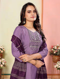 Lavender Silk Embroidered Kurta Pant Dupatta Set