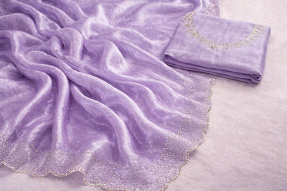 Elegant Lavender Silk Saree with Zarkan Diamond Border for Women