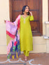 Lemon Yellow Embroidered Rayon Kurta Set with Dupatta for Women
