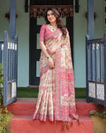 Lightweight Cream Saree with Designer Floral Pattern