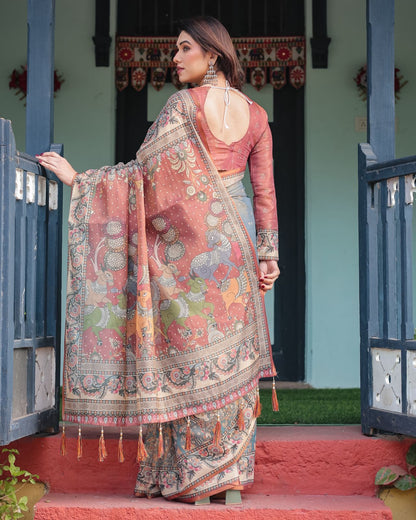 Lightweight Grey Saree with Rust Designer Border for Women