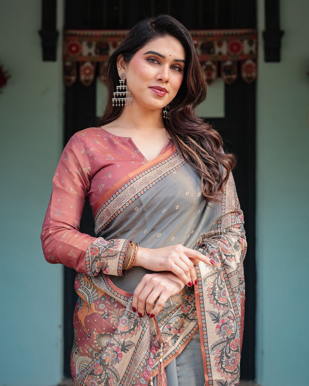Lightweight Grey Saree with Rust Designer Border for Women