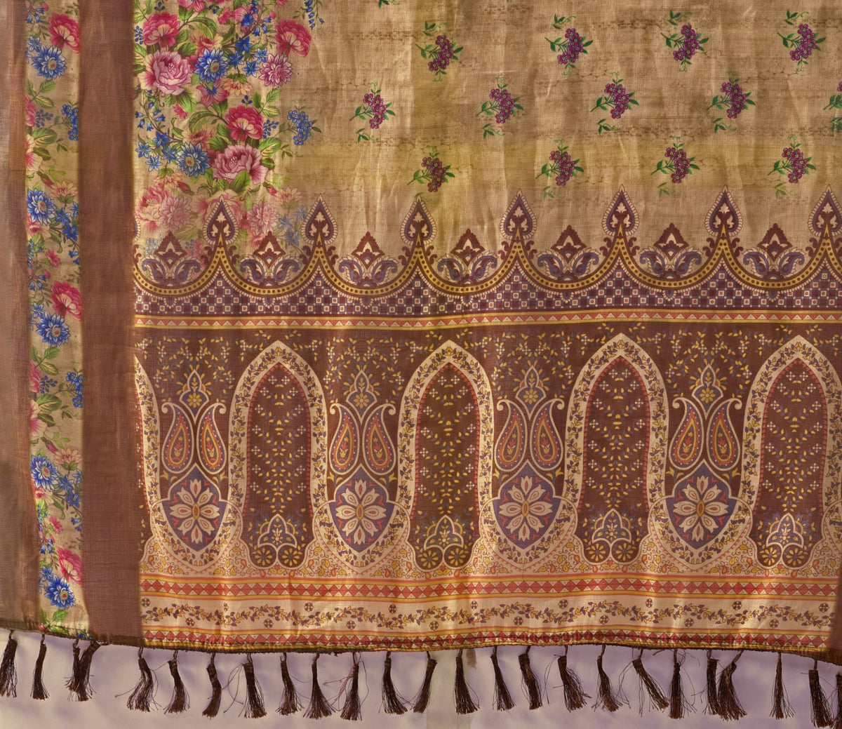 Floral Linen Cotton Saree with Printed Blouse for Women