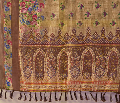 Floral Linen Cotton Saree with Printed Blouse for Women