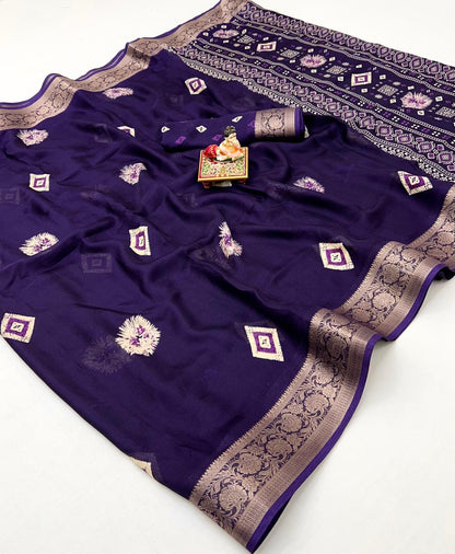 Luxury Purple Georgette Saree with Woven Border Design for Women