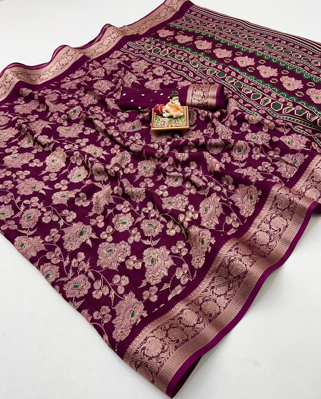 Magenta Festive Moss Georgette Saree With Blouse Piece for Women