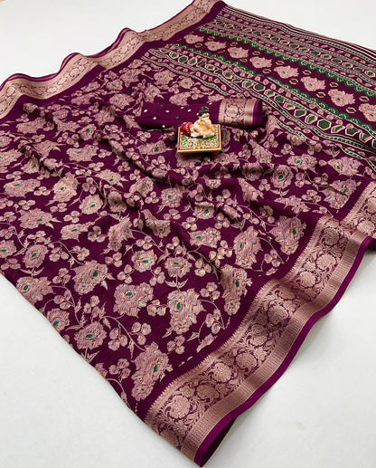 Magenta Festive Moss Georgette Saree With Blouse Piece for Women
