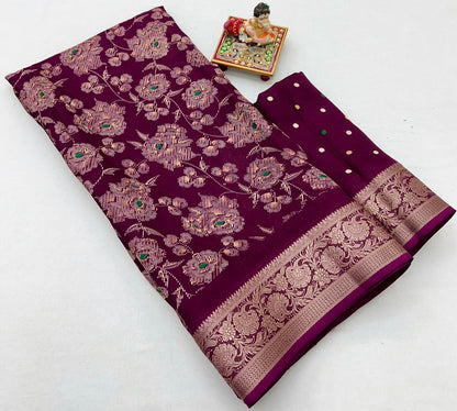 Magenta Festive Moss Georgette Saree With Blouse Piece for Women