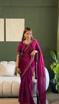 Magenta Space Silk Saree with Jarkan Diamond Work