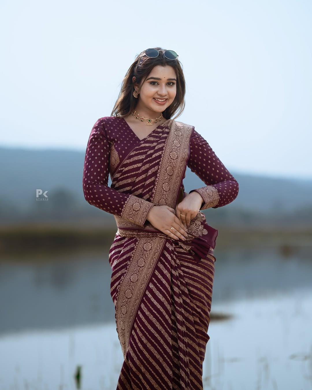 Maroon Banarasi Lichi Silk Saree with Zari Border for Women