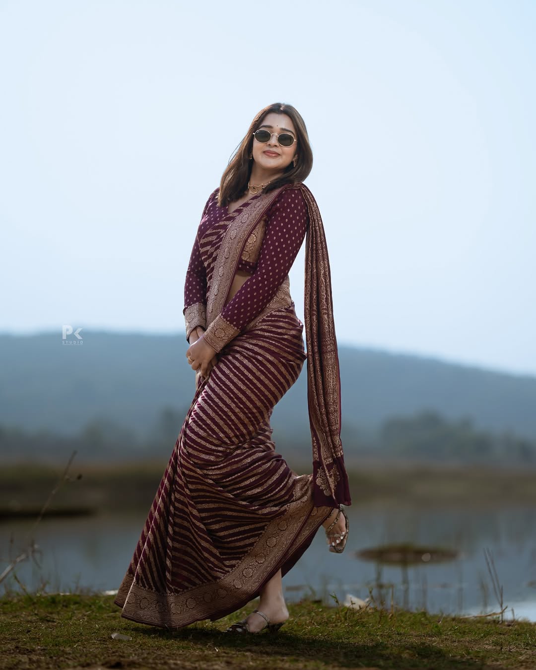 Maroon Banarasi Lichi Silk Saree with Zari Border for Women