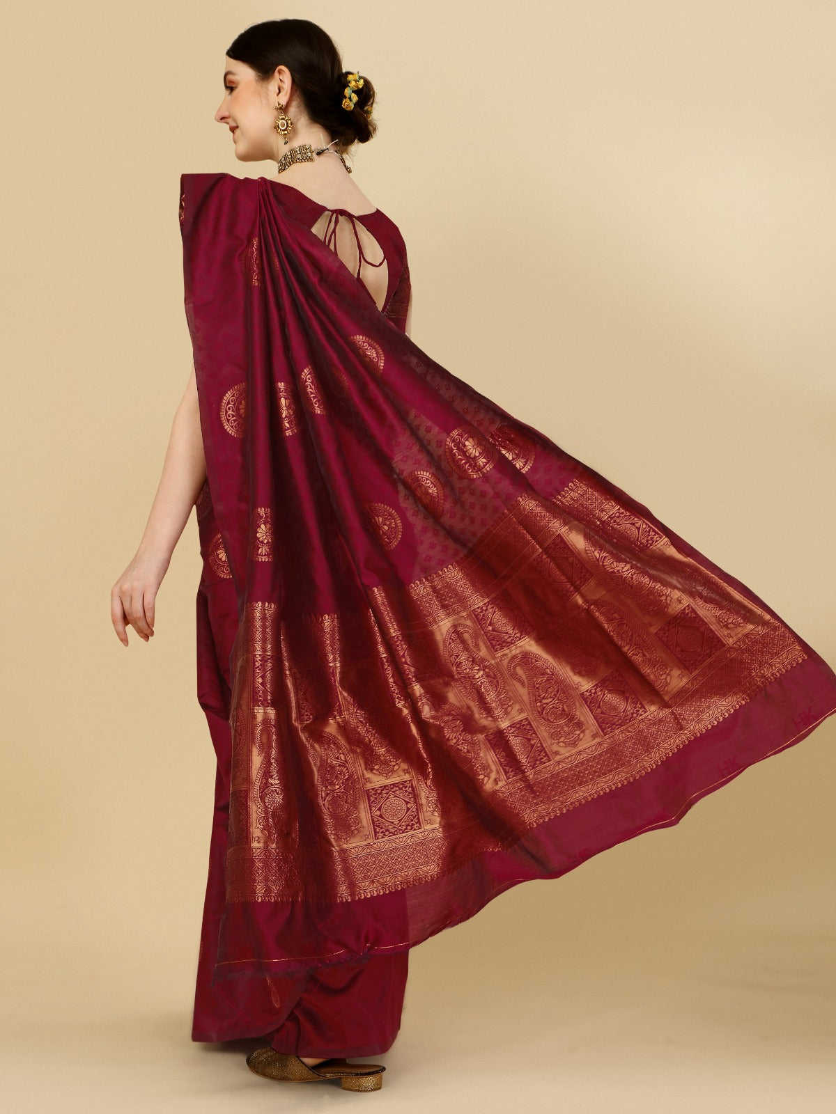 Maroon Banarasi Soft Silk Saree with Classic Zari Motifs for Women