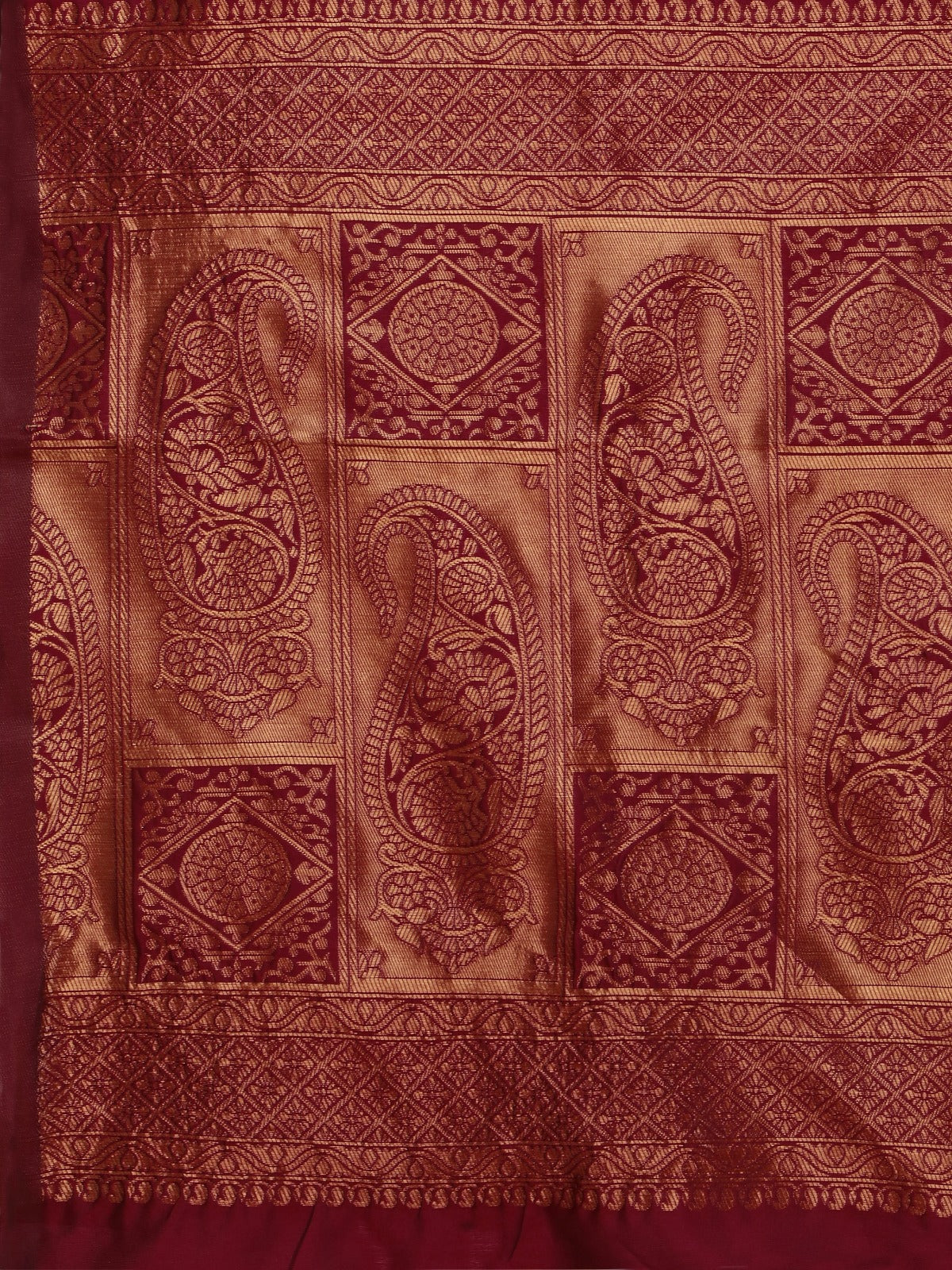 Maroon Banarasi Soft Silk Saree with Classic Zari Motifs for Women