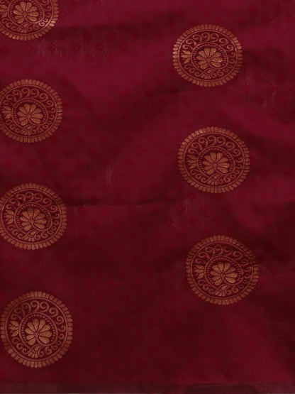 Maroon Banarasi Soft Silk Saree with Classic Zari Motifs for Women