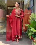 Maroon Chanderi Embroidered Kurta Set with Dupatta