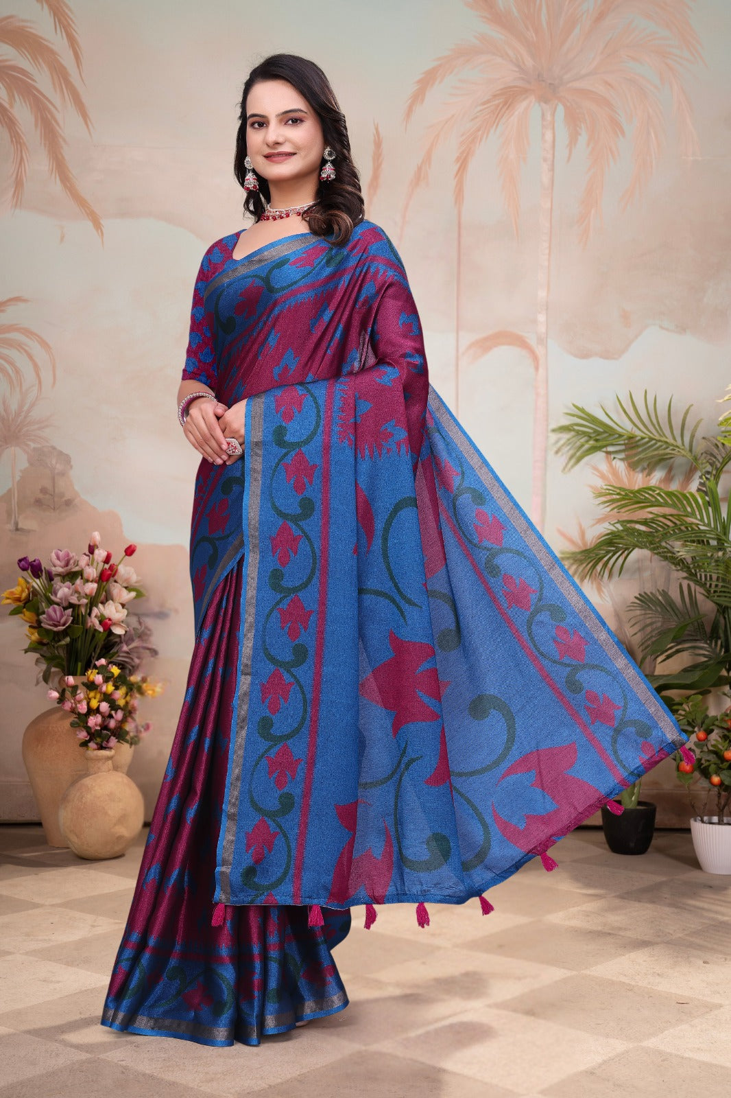 Maroon Designer Mal Cotton Saree with Rich Pallu for Women