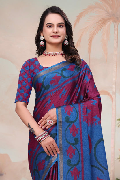 Maroon Designer Mal Cotton Saree with Rich Pallu for Women
