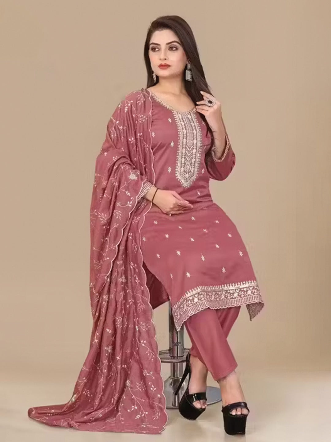 Maroon Embroidered Jalpari Kurta Pant Dupatta Set for Women