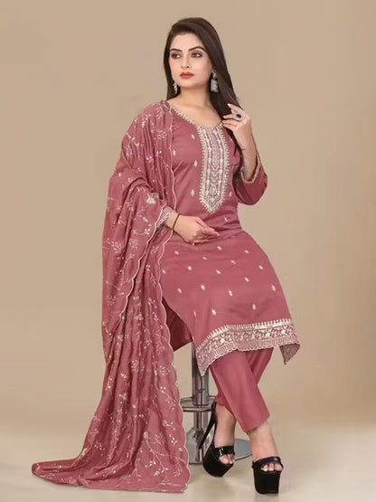 Maroon Embroidered Jalpari Kurta Pant Dupatta Set for Women