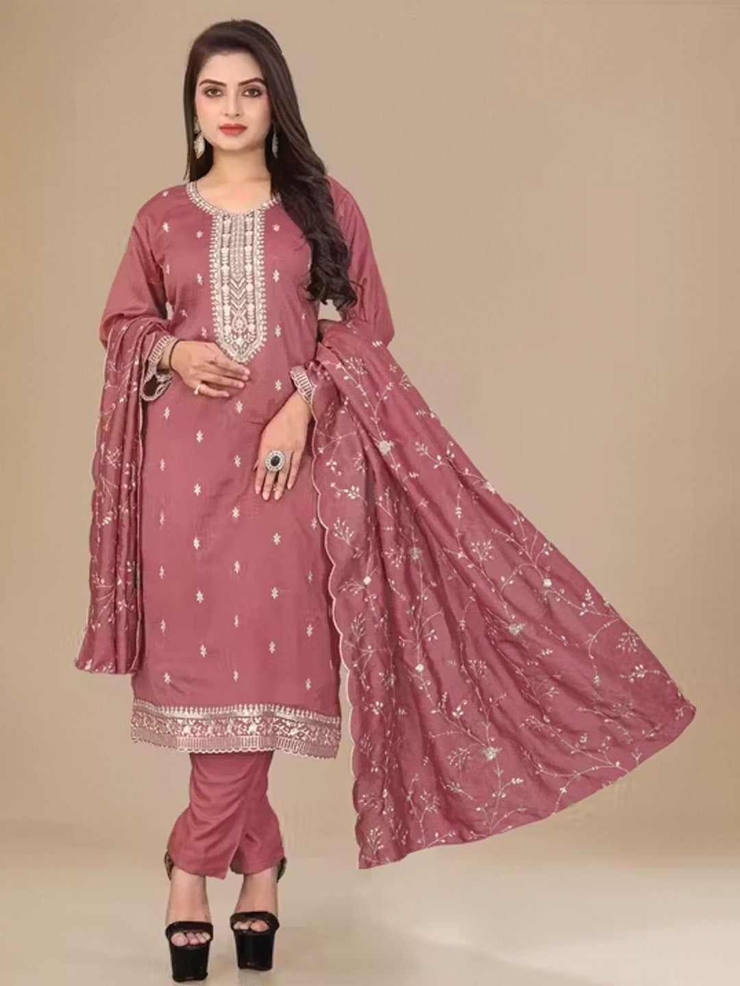 Maroon Embroidered Jalpari Kurta Pant Dupatta Set for Women
