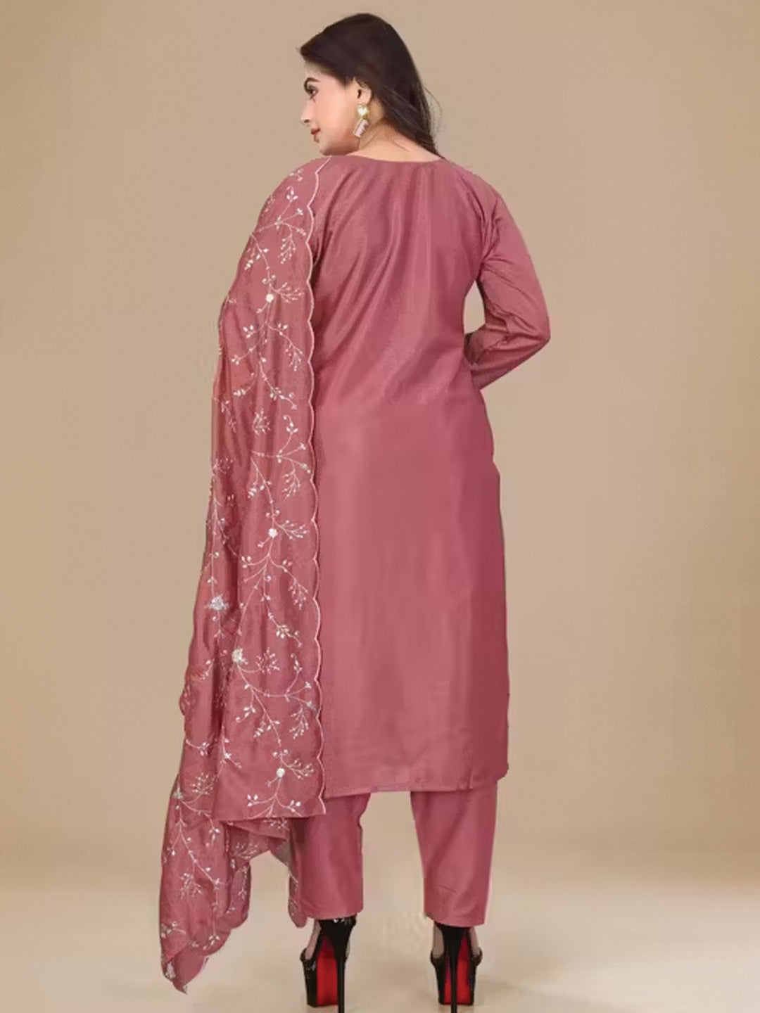 Maroon Embroidered Jalpari Kurta Pant Dupatta Set for Women