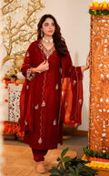 Maroon Embroidered Vichitra Silk Kurta Pant Set
