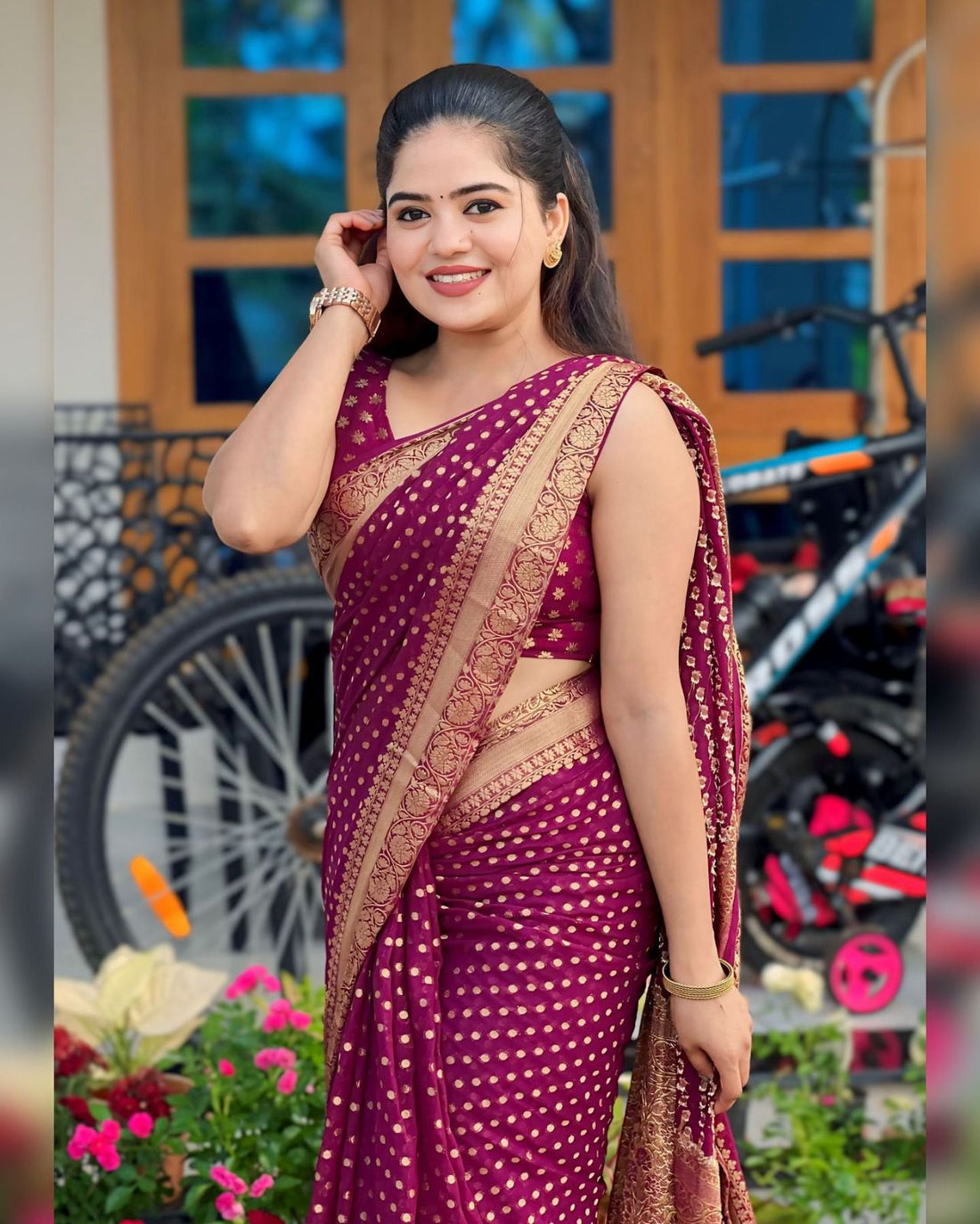 Maroon Lichi Silk Jacquard Saree with Rich Pallu for Women