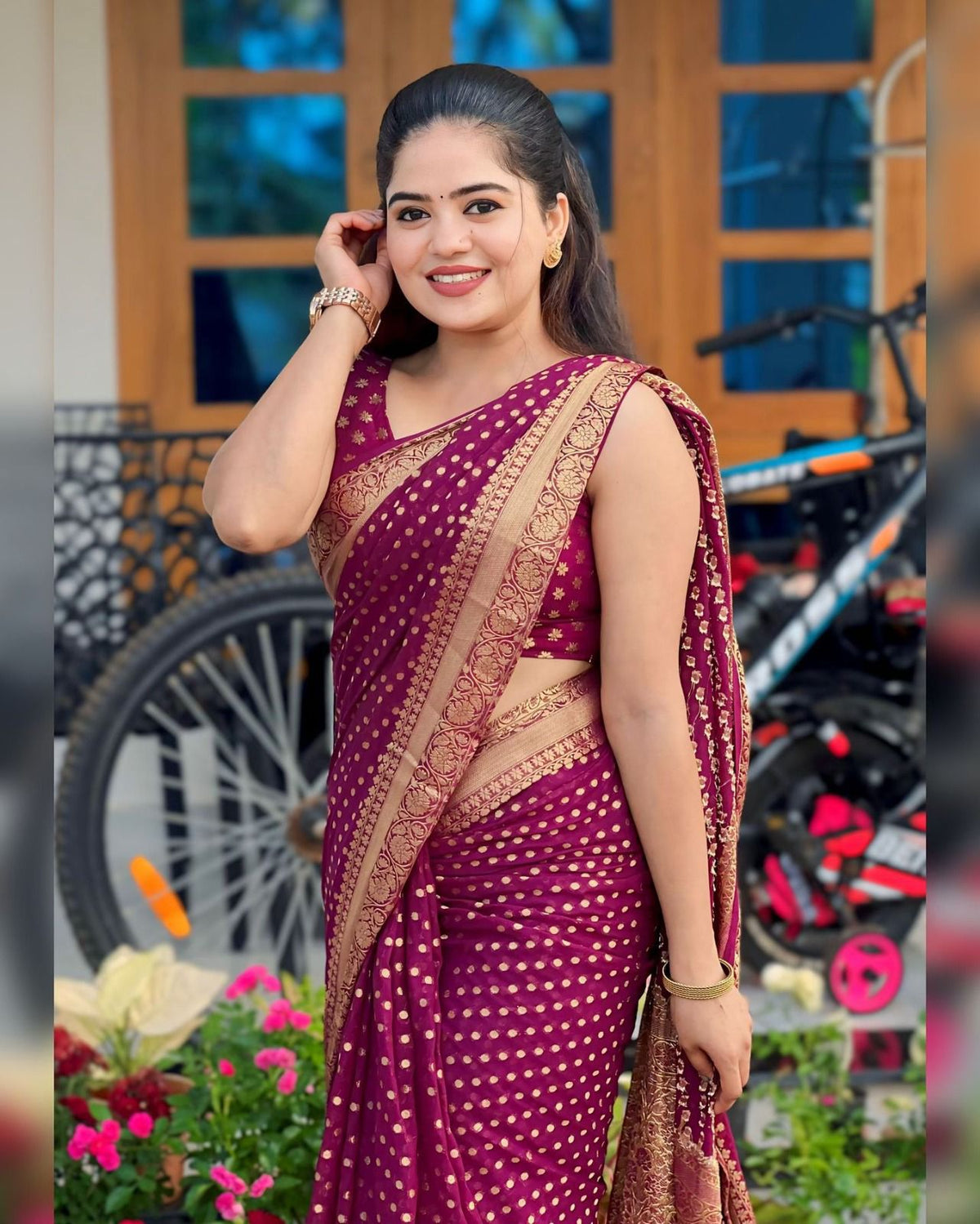 Maroon Lichi Silk Jacquard Saree with Rich Pallu for Women