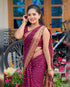 Maroon Lichi Silk Jacquard Saree with Rich Pallu for Women