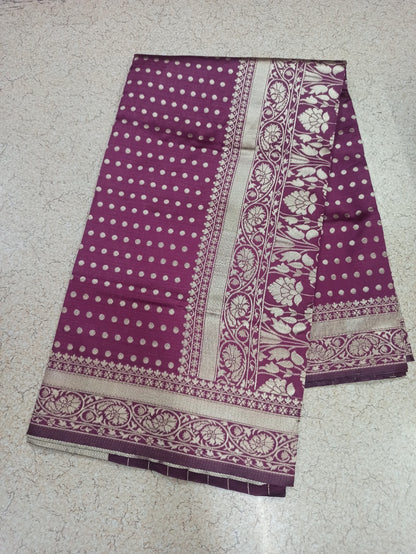 Maroon Lichi Silk Jacquard Saree with Rich Pallu for Women