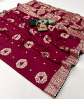Festive Maroon Maslin Silk Saree with Rich Pallu