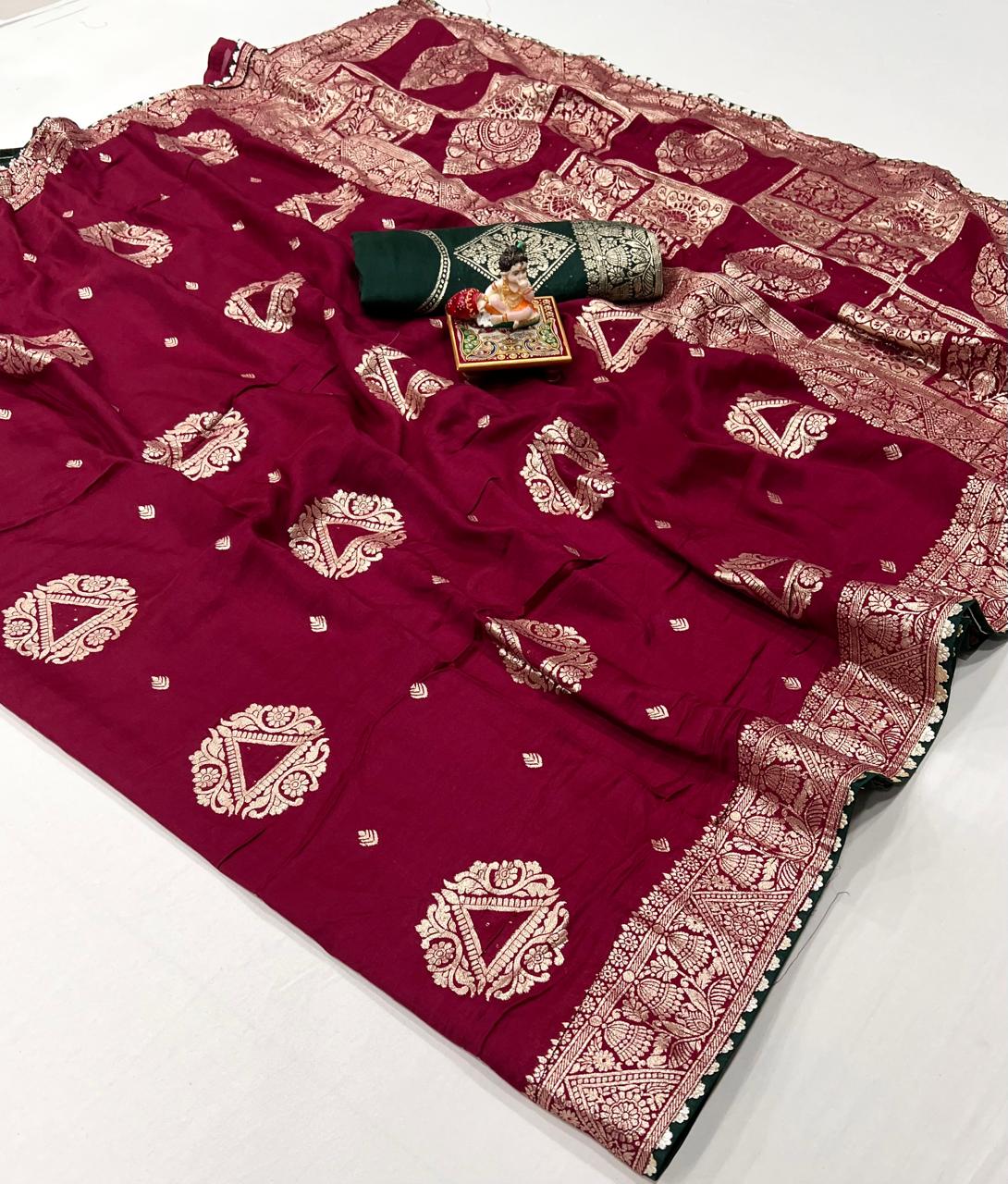 Festive Maroon Maslin Silk Saree with Rich Pallu for Women