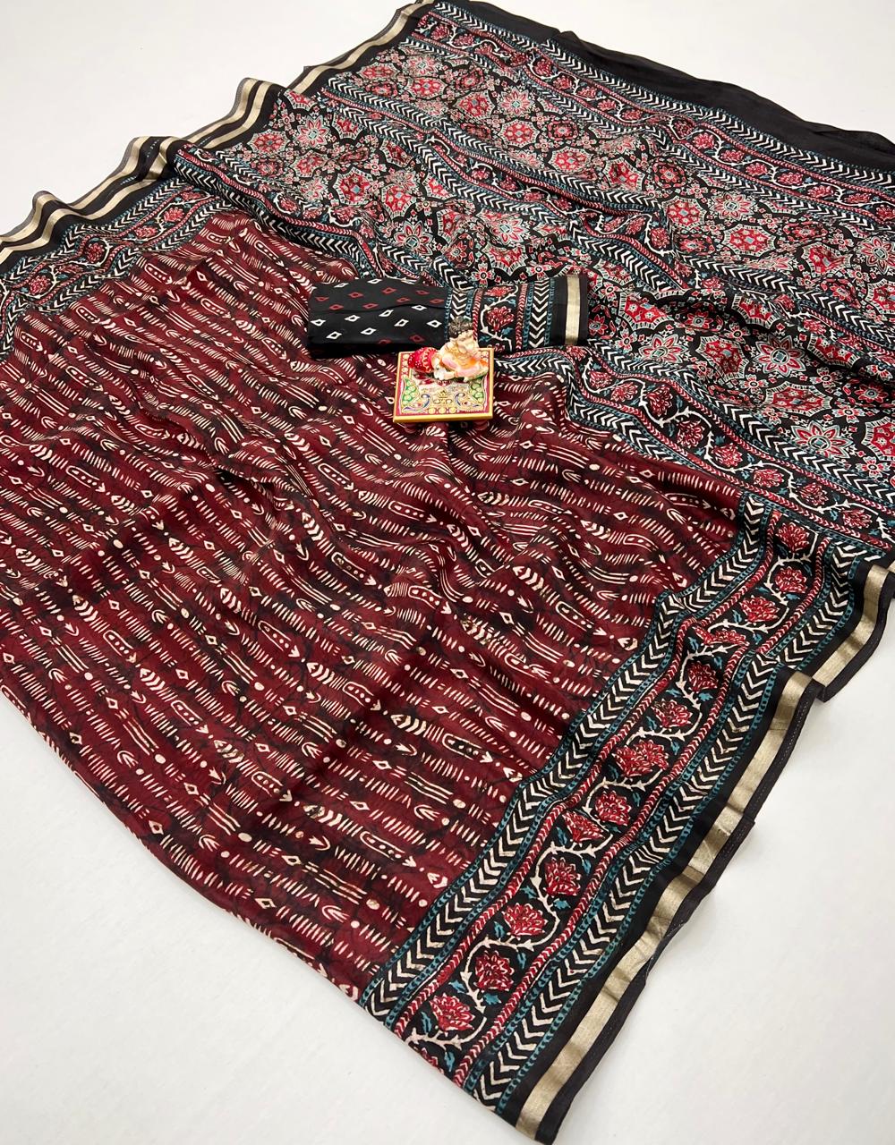Maroon Digital Print Viscose Uppada Silk Saree Online
