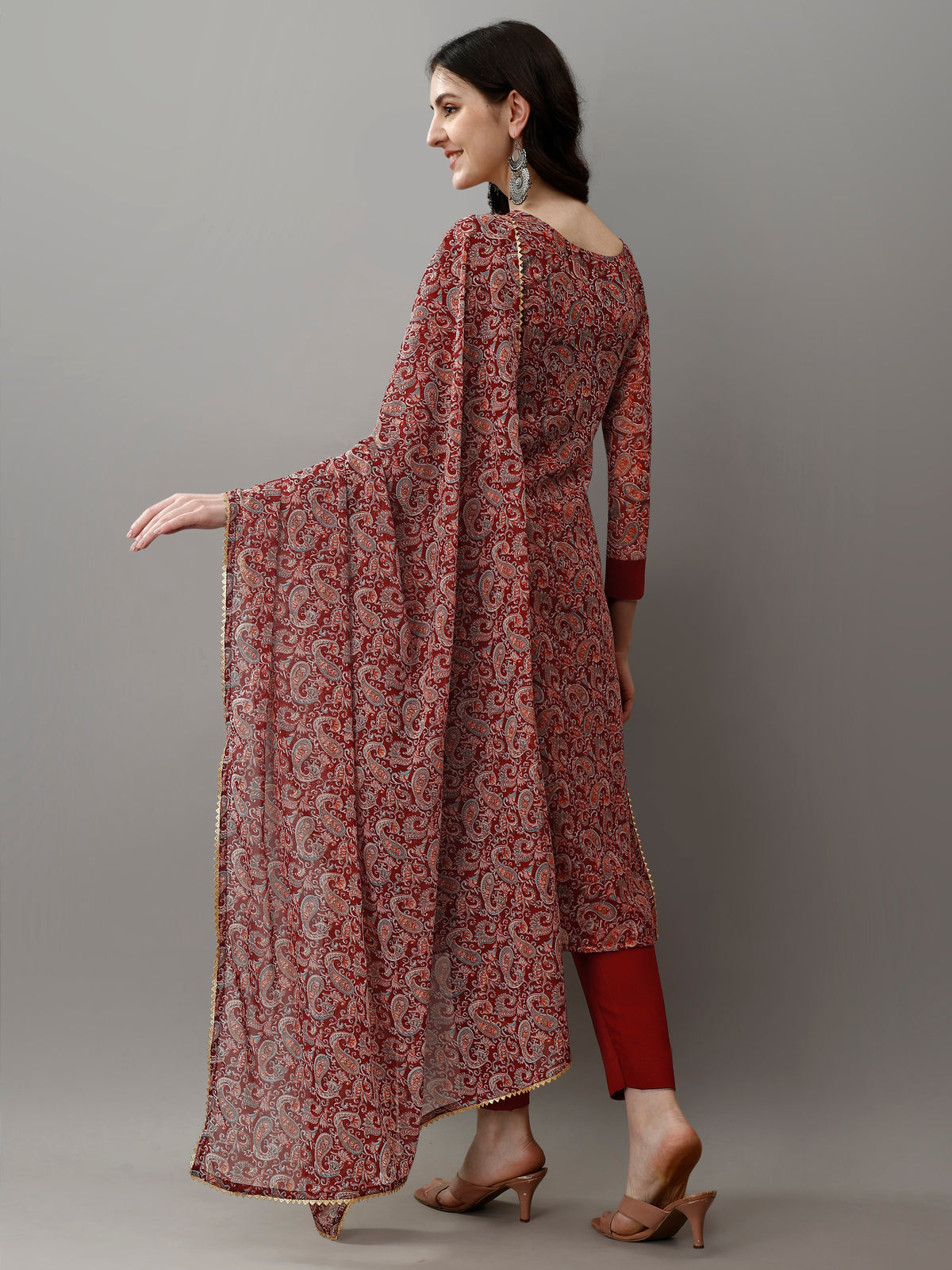Maroon Printed Georgette Kurta Set with Dupatta Women for Women