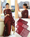 Maroon Soft Lichi Silk Saree with Silver Zari & Jacquard Border