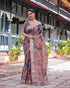 Elegant Mauve Linen Saree with Artistic Madhubani Print for Women