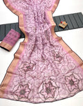 Mauve Organza Cotton Silk Saree With Thread & Sequin Work