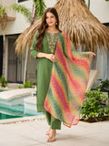 Mehendi Green Embroidered Rayon Kurta Set with Dupatta