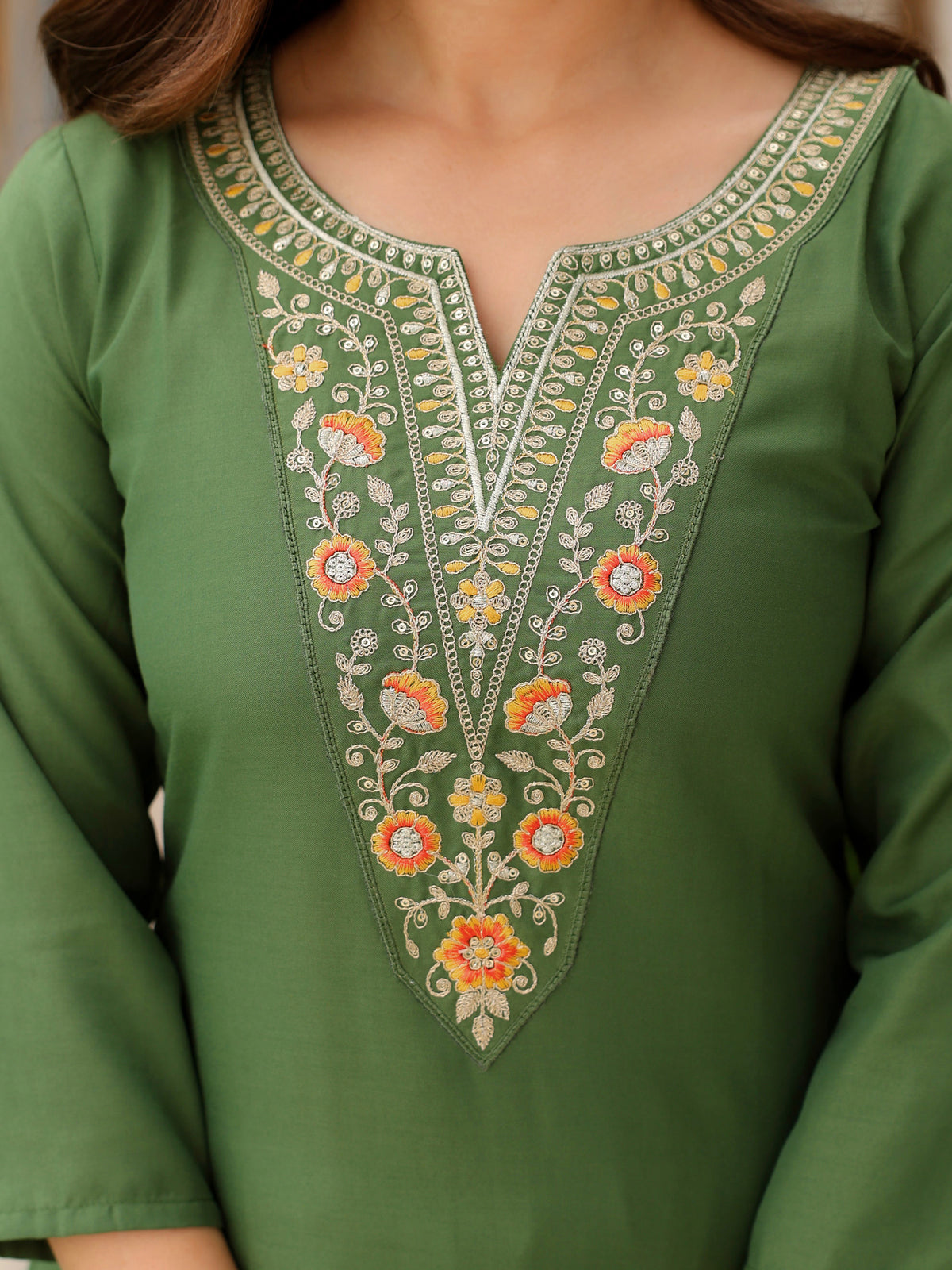 Mehendi Green Embroidered Rayon Kurta Set with Dupatta for Women
