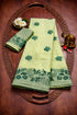Mint Green Printed Linen Cotton Saree for Women