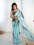 Elegant Mint Green Saree with Kutchi Mirror Lace